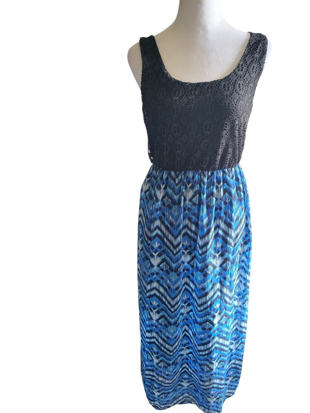 Lily Rose Sleeveless  Maxi Dress Blue/Black sz S